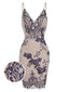 1970s V-Neck Floral Sequined Straps Dress