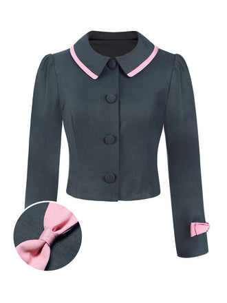 Dark Grey 1950s Lapel Bow Short Coat