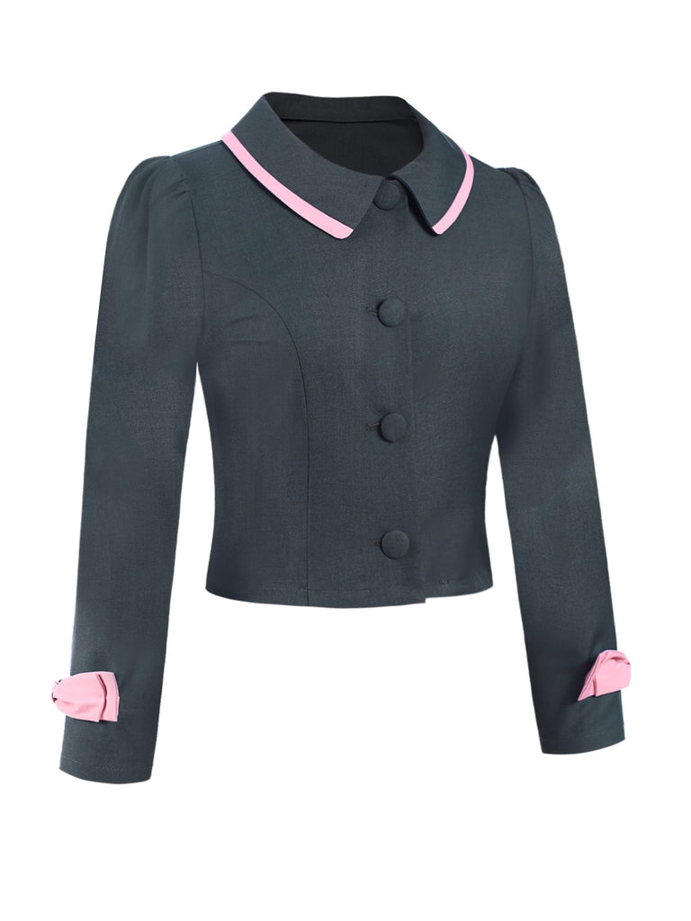 Dark Grey 1950s Lapel Bow Short Coat