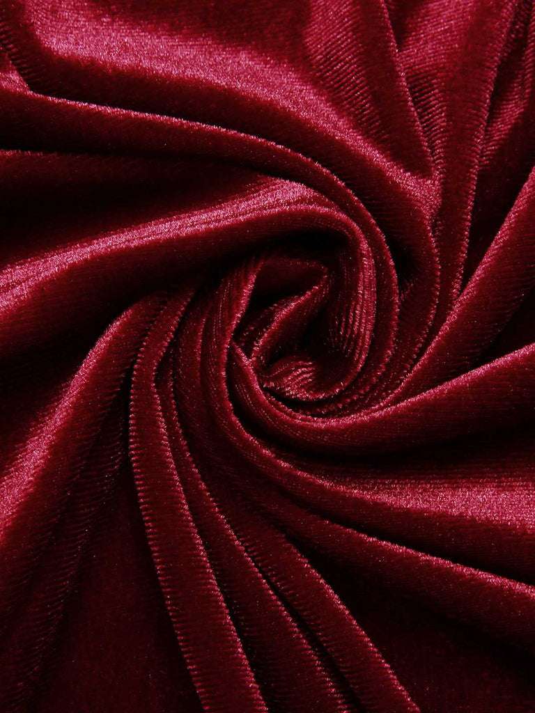 Wine Red 1940s V-Neck Velvet Lace Dress