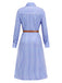 Blue 1940s Rolled Sleeves Striped Shirt Dress