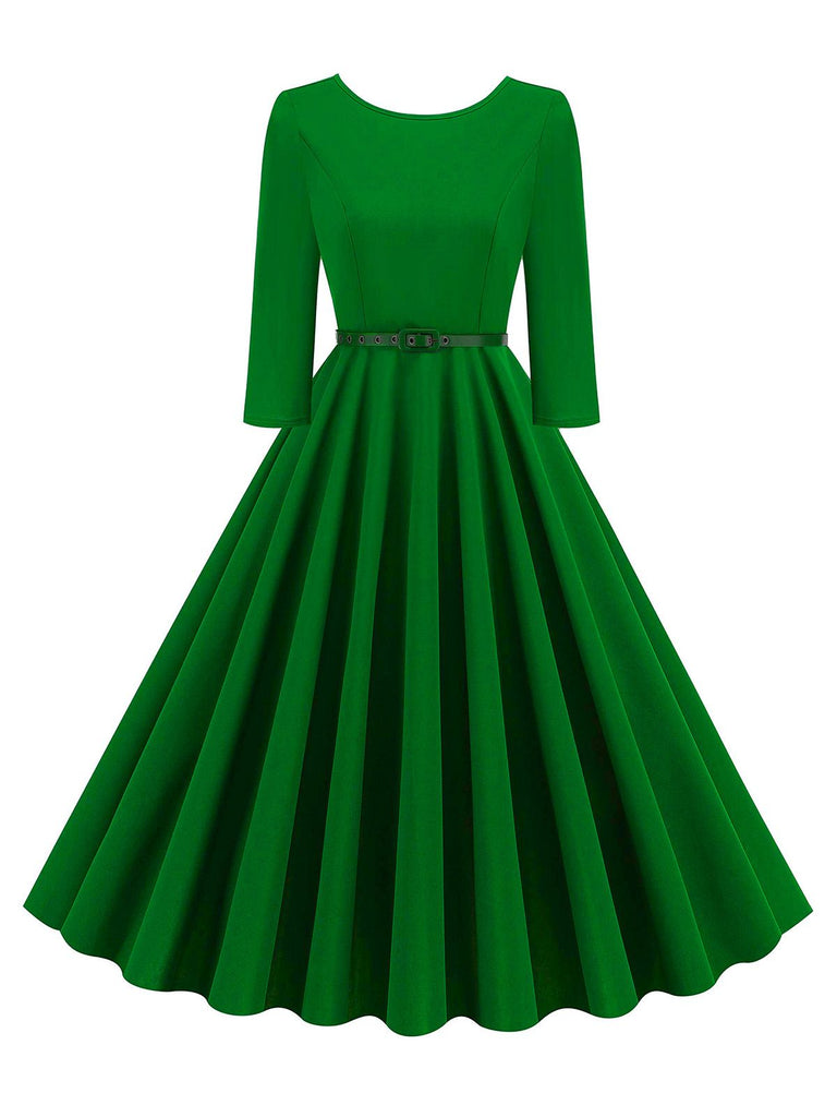 1950s Solid Belted Swing Dress