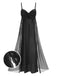 Black 1950s Spaghetti Strap Bow Lace Mesh Nightgown