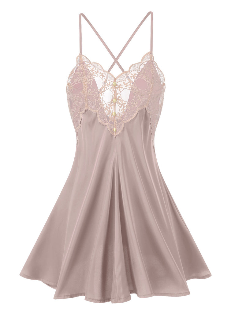 1950s Back Straps Lace Satin Nightdress