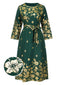 [Plus Size] Green 1940s Gilded Floral Belted Dress