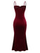 Wine Red 1930s Velvet Spaghetti Straps Mermaid Dress