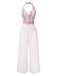 1950s Halter Starfish Colorful Stripes Belted Jumpsuit