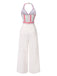 1950s Halter Starfish Colorful Stripes Belted Jumpsuit