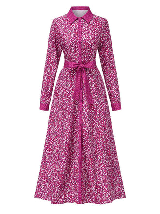 Rose Red 1930s Lapel Polka Dots Maxi Dress