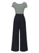 Blue 1950s Hollow Bow Stripe Patchwork Jumpsuit