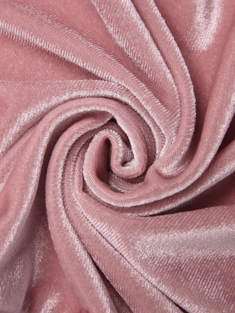 Pink 1960s Velvet Puff Sleeve Belted Dress