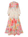 2PCS Multicolor 1970s Mandarin Collar Floral Blouse & Skirt