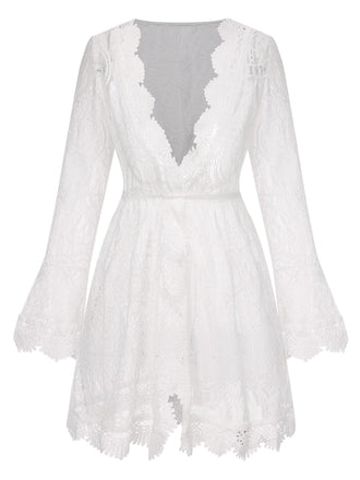 White 1940s Solid Lace Beach Cover Up