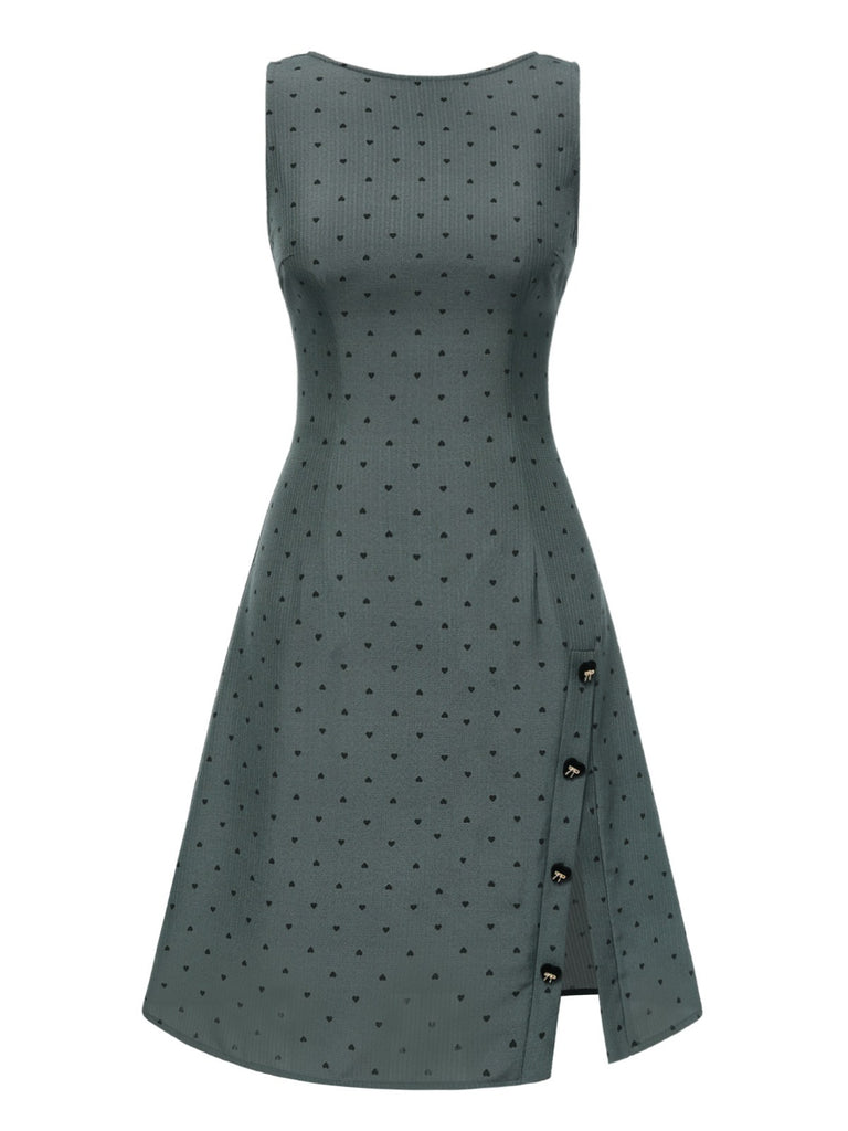 [Pre-Sale] Gray 1960s Heart Dots Sleeveless Dress