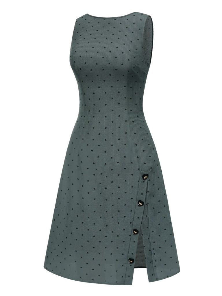 [Pre-Sale] Gray 1960s Heart Dots Sleeveless Dress
