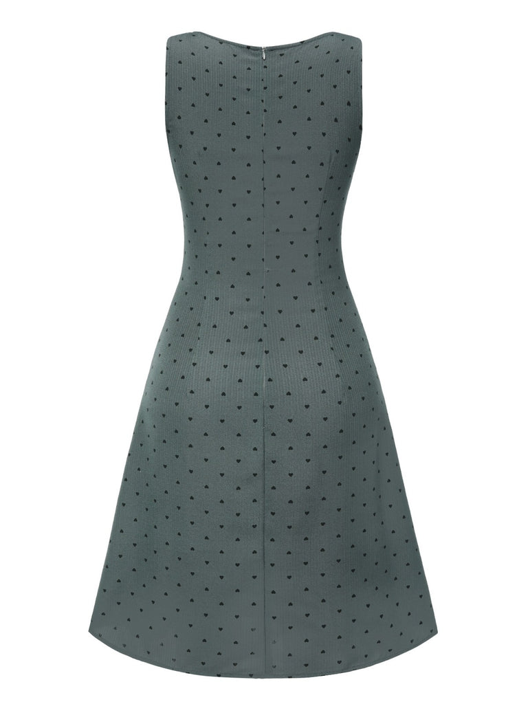 [Pre-Sale] Gray 1960s Heart Dots Sleeveless Dress