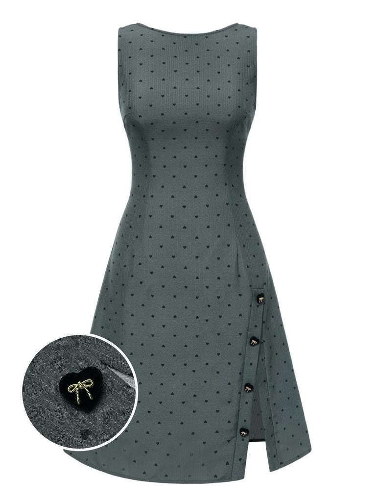[Pre-Sale] Gray 1960s Heart Dots Sleeveless Dress