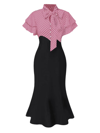 [Pre-Sale] Pink 1930s Dots Tie Neck Mermaid Dress