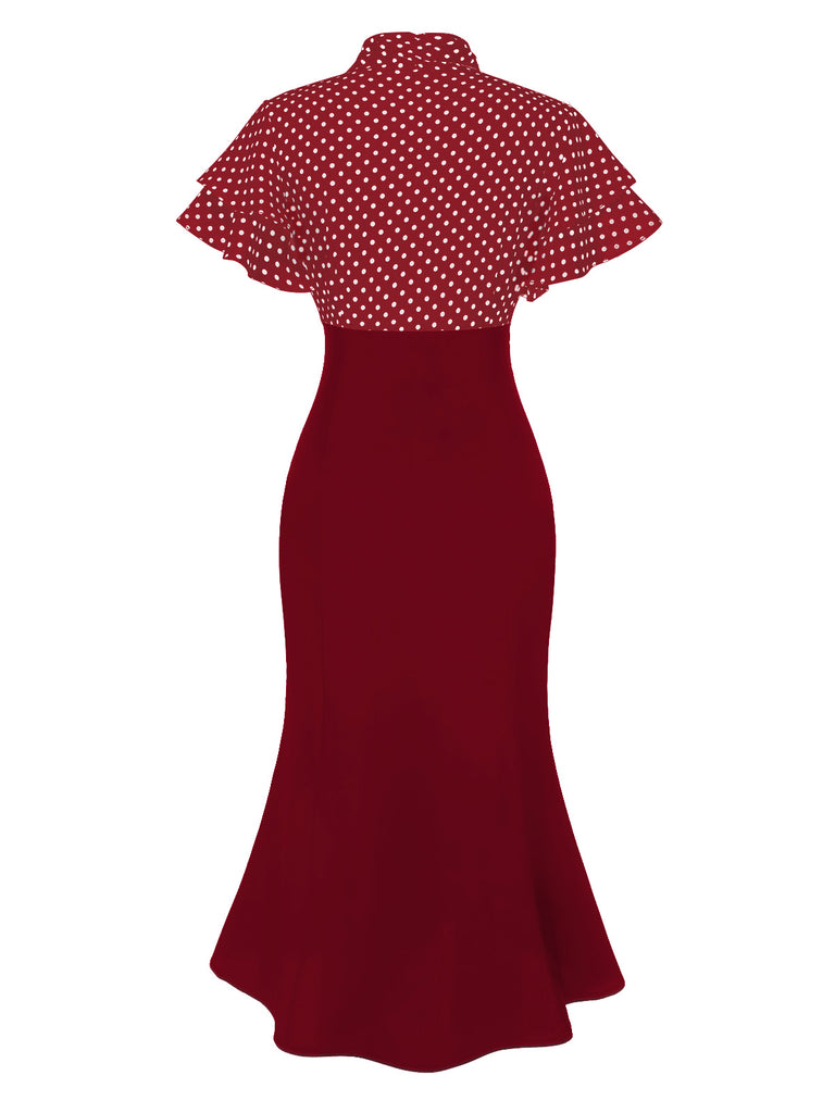 Black 1930s Dots Tie Neck Mermaid Dress