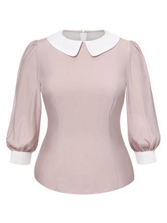 [Pre-Sale] [Plus Size] Pink 1940s Colorblock Peter Pan Collar Blouse