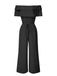 1930s Solid Layered Ruffle Off-Shoulder Jumpsuit