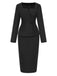 2PCS Black 1960s Solid Square Neck Top & Back-Slit Skirt