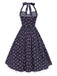 Blue 1950s Halter Lace Pure Cotton Floral Dress