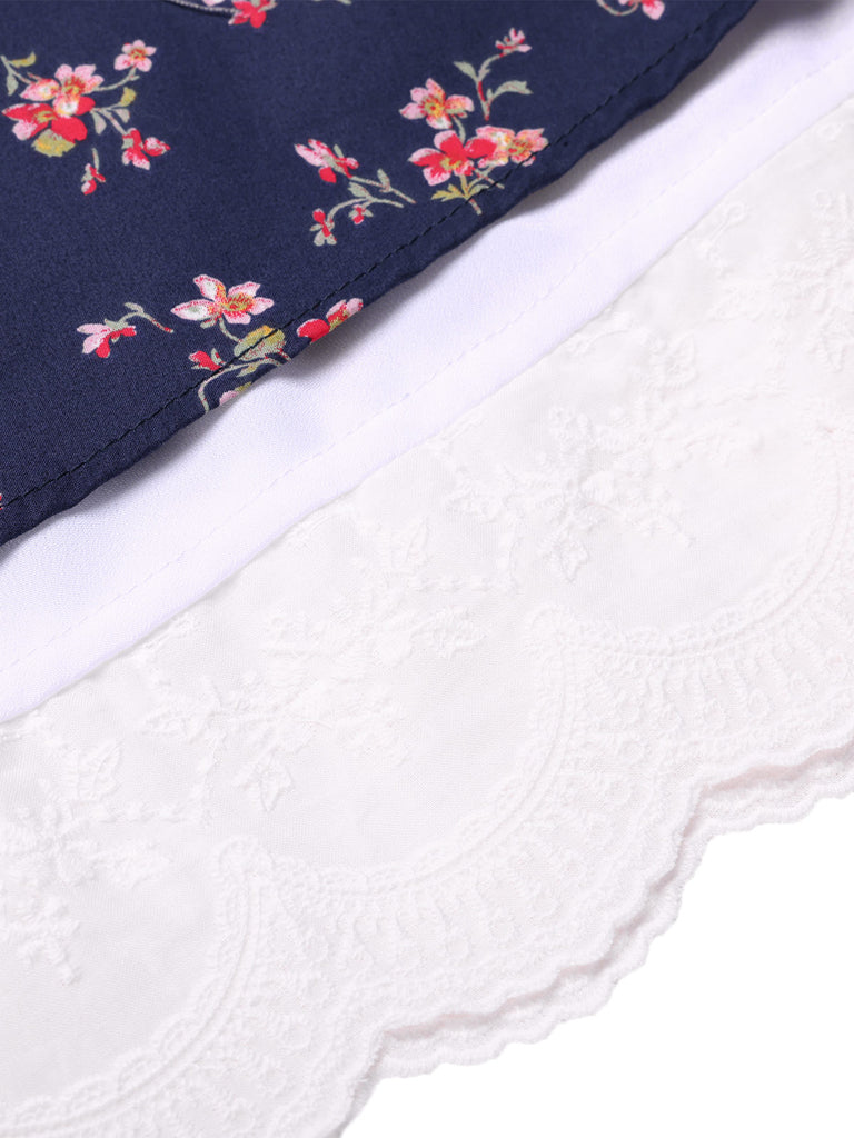 Blue 1950s Halter Lace Pure Cotton Floral Dress