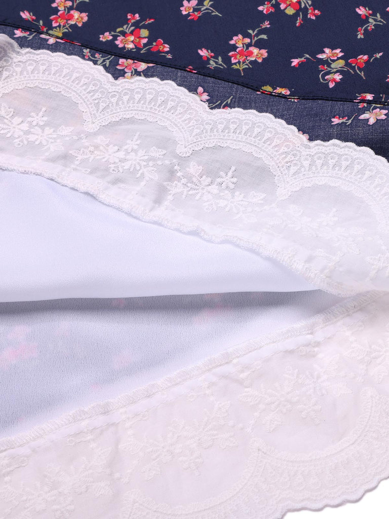 Blue 1950s Halter Lace Pure Cotton Floral Dress