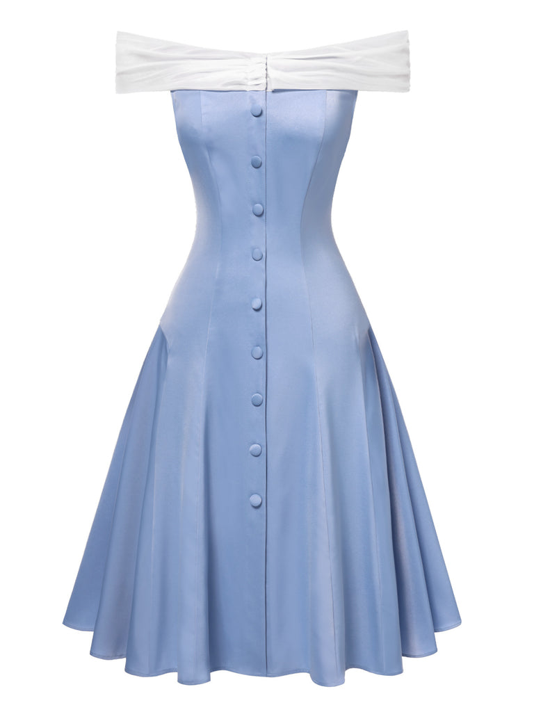[Pre-Sale] Blue 1950s Off-Shoulder Tulle Princess Dress