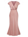 1930s Satin Solid V-Neck Fishtail Dress