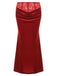2PCS Red 1930s Velvet Lace Patchwork Top & Skirt