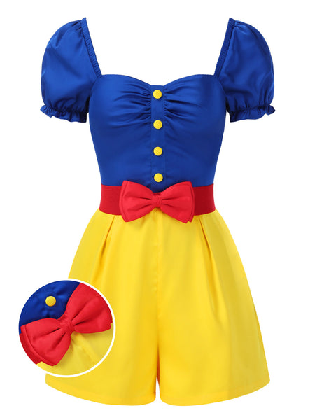 Yellow 1950s Sweetheart Collar Bow Belt Romper