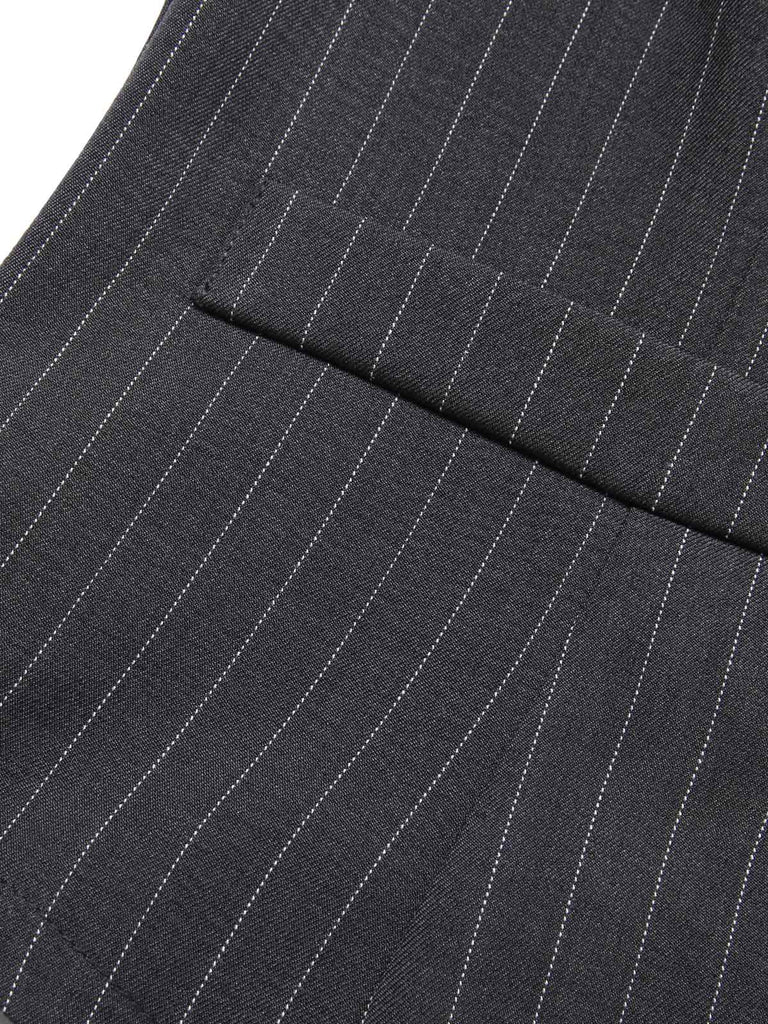Dark Gray 1960s V-Neck Pinstripes Sleeveless Top