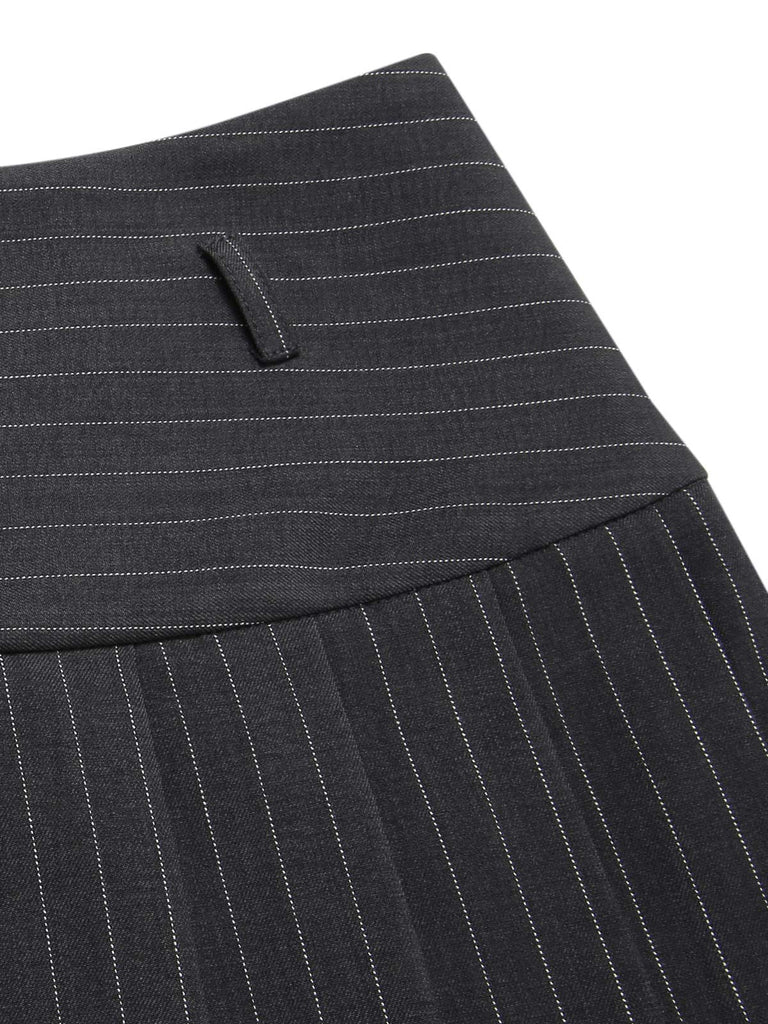 2PCS Dark Gray 1960s Pinstripes Top & Pleated Skirt