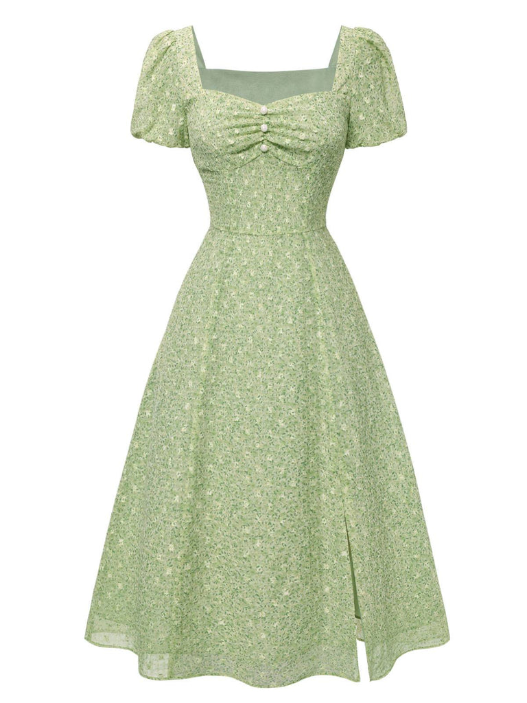[Pre-Sale] Green 1940s Sweetheart Ditsy Floral Dress