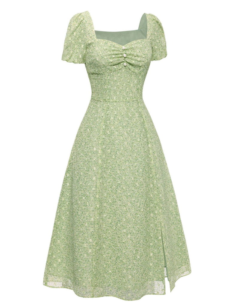 [Pre-Sale] Green 1940s Sweetheart Ditsy Floral Dress
