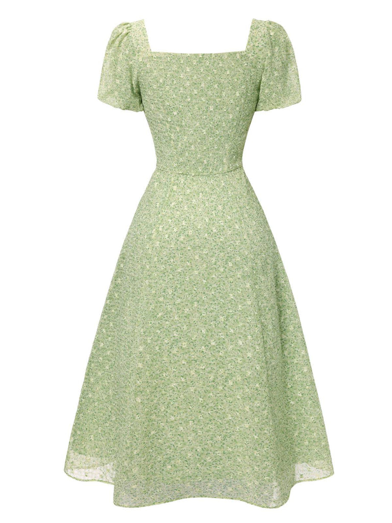 [Pre-Sale] Green 1940s Sweetheart Ditsy Floral Dress