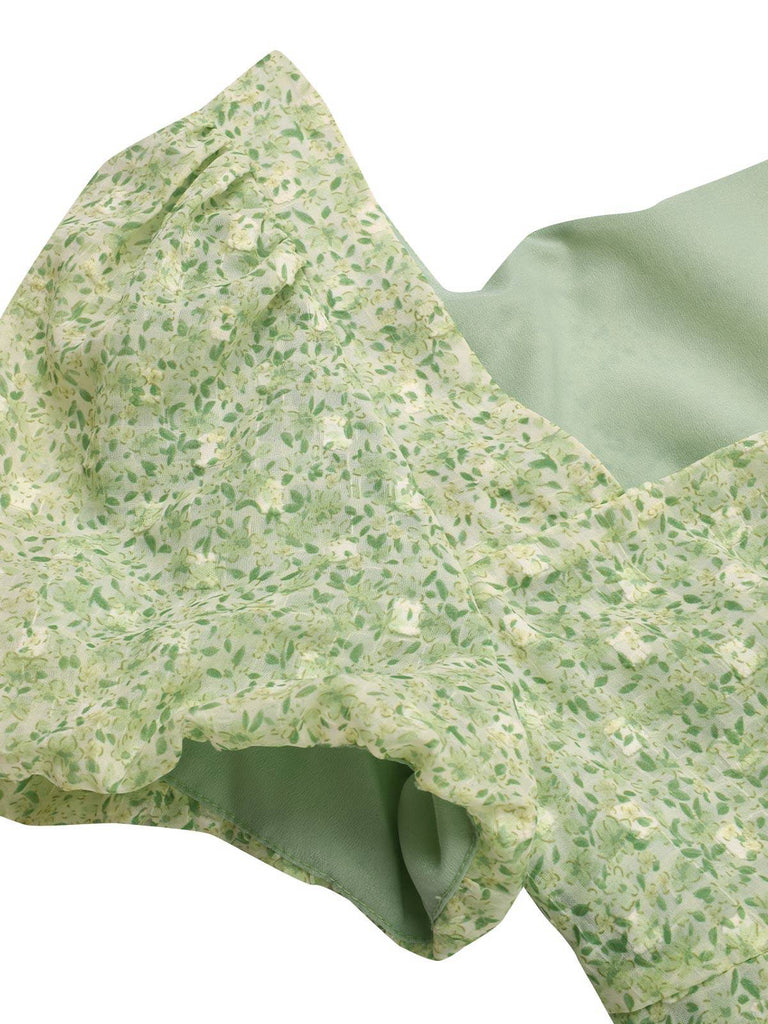 [Pre-Sale] Green 1940s Sweetheart Ditsy Floral Dress