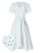 White 1940s Cotton Slanted Tie Floral Dress