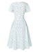 White 1940s Cotton Slanted Tie Floral Dress
