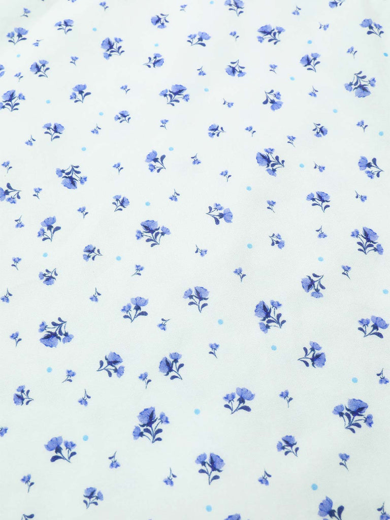 White 1940s Cotton Slanted Tie Floral Dress