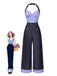 [Pre-Sale] Dark Blue 1930s Check Halter Patchwork Jumpsuit