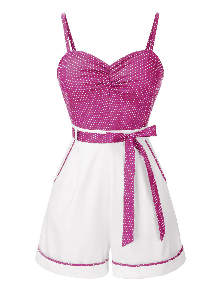 Pink 1940s Polka Dot Patchwork Suspender Romper