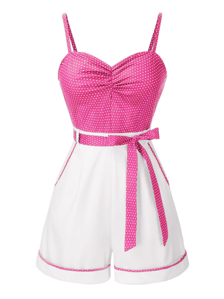 Blue 1940s Polka Dot Patchwork Suspender Romper