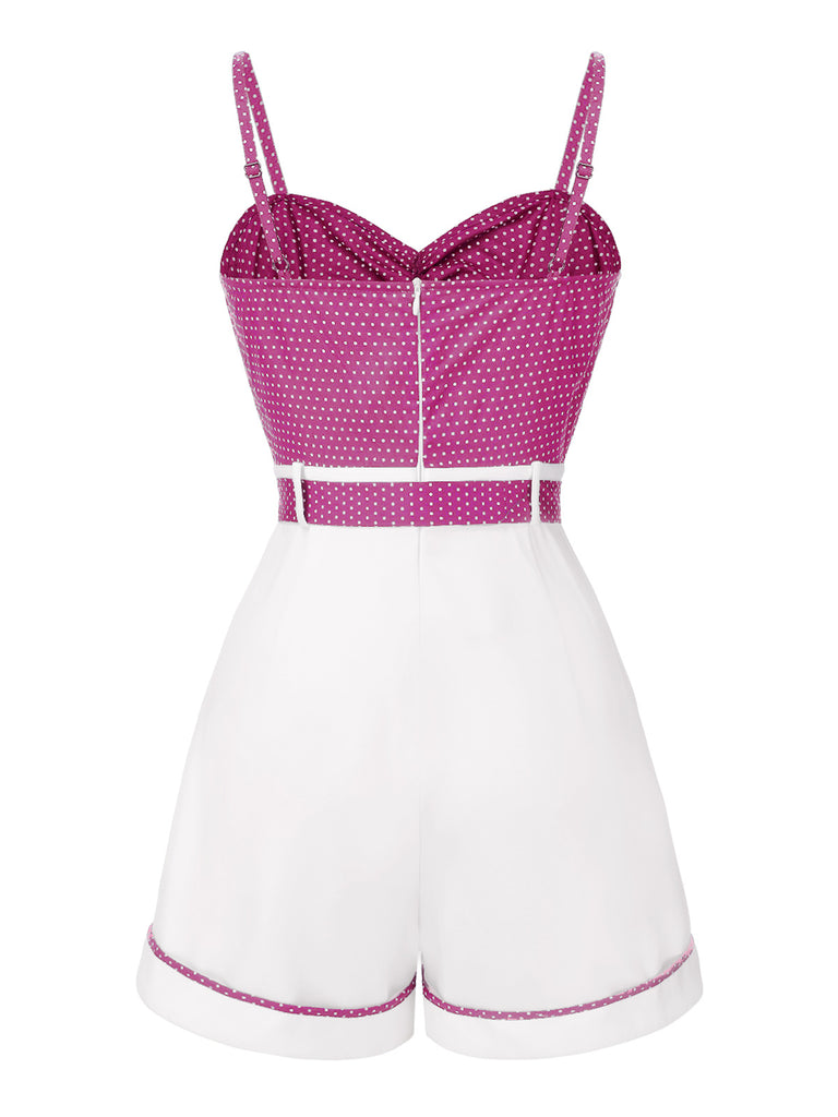 Pink 1940s Polka Dot Patchwork Suspender Romper