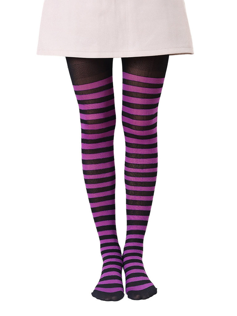 Color-Contrasted Stripe Tights Pantyhose