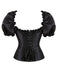 Black 1980s Solid Gothic Puff Sleeve Square Neck Corset Top