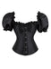 Black 1980s Solid Gothic Puff Sleeve Square Neck Corset Top