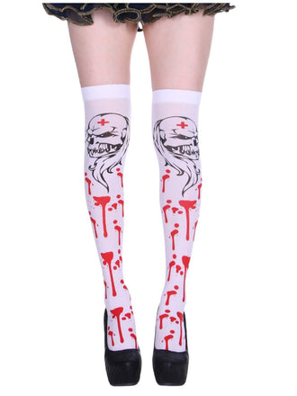 White & Red Halloween Blood Stain Thigh-High Stockings